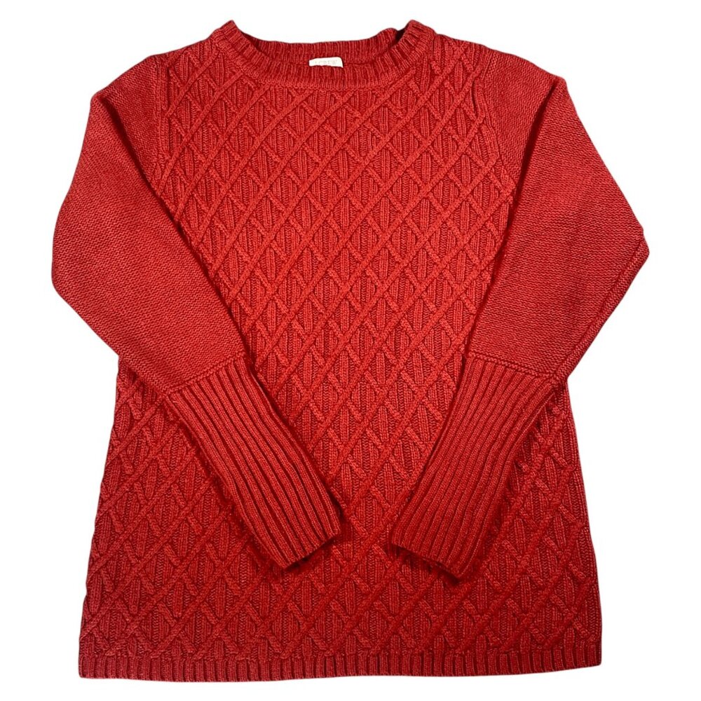 J Crew Sweater Womens M Rusty Red Cable Knit Cozy Pullover Granny Cottage Boho